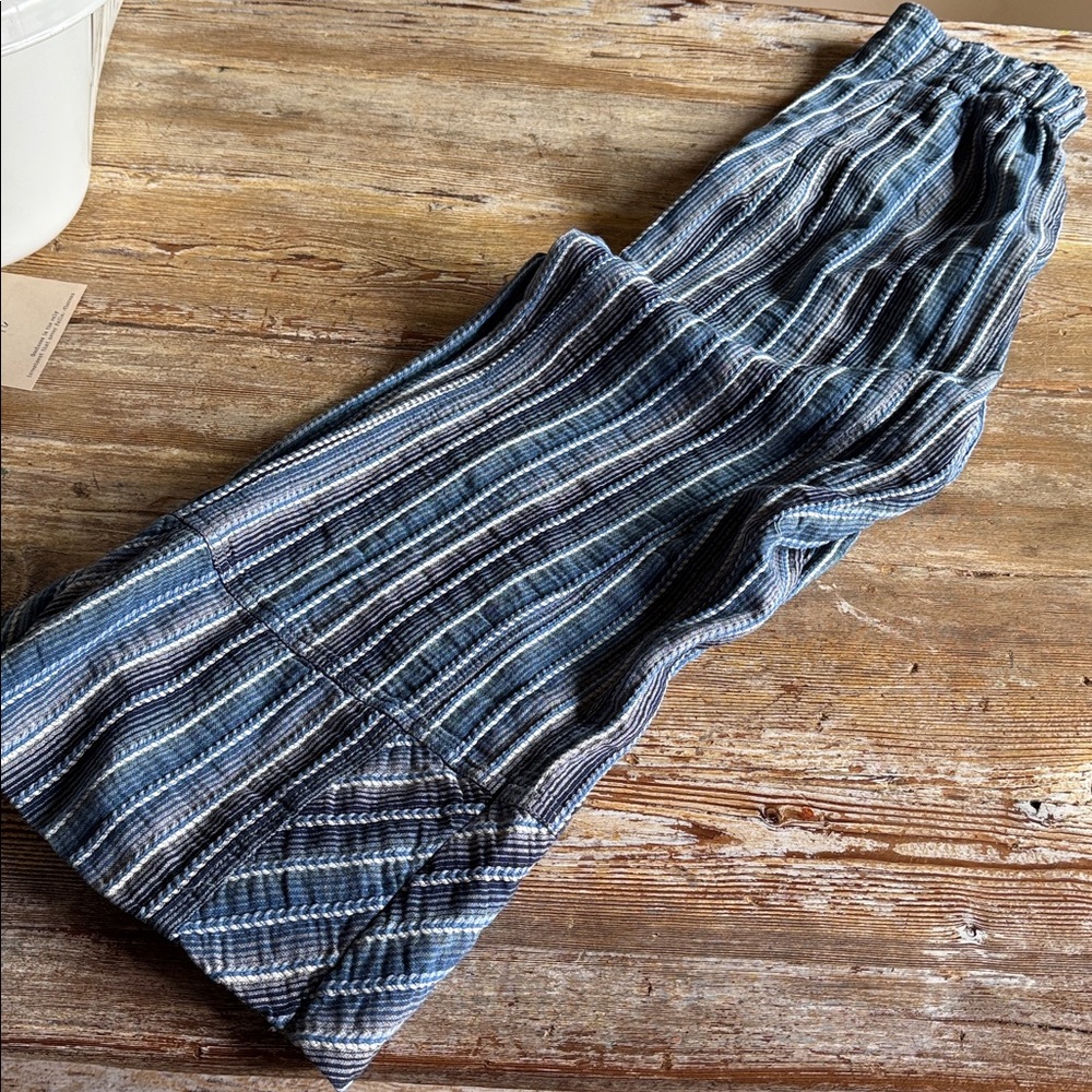 Free People blue striped woven cotton elastic waist wide leg pants size XS - Picture 6 of 9